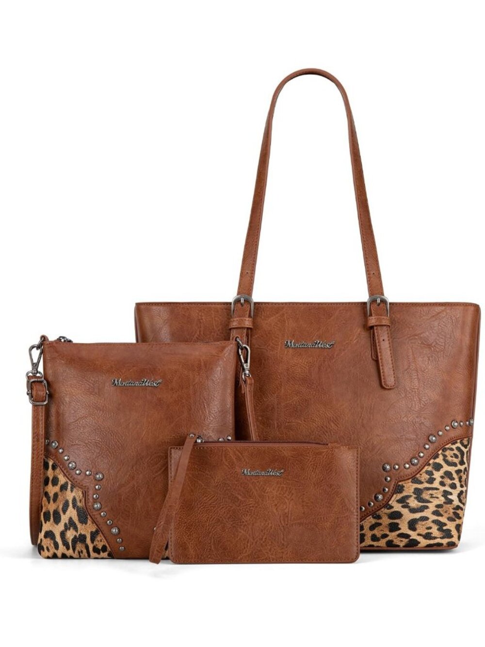 Stylish Leopard Print Tote Bag & Wallet Set - 3PC Crossbody Handbags for Women
